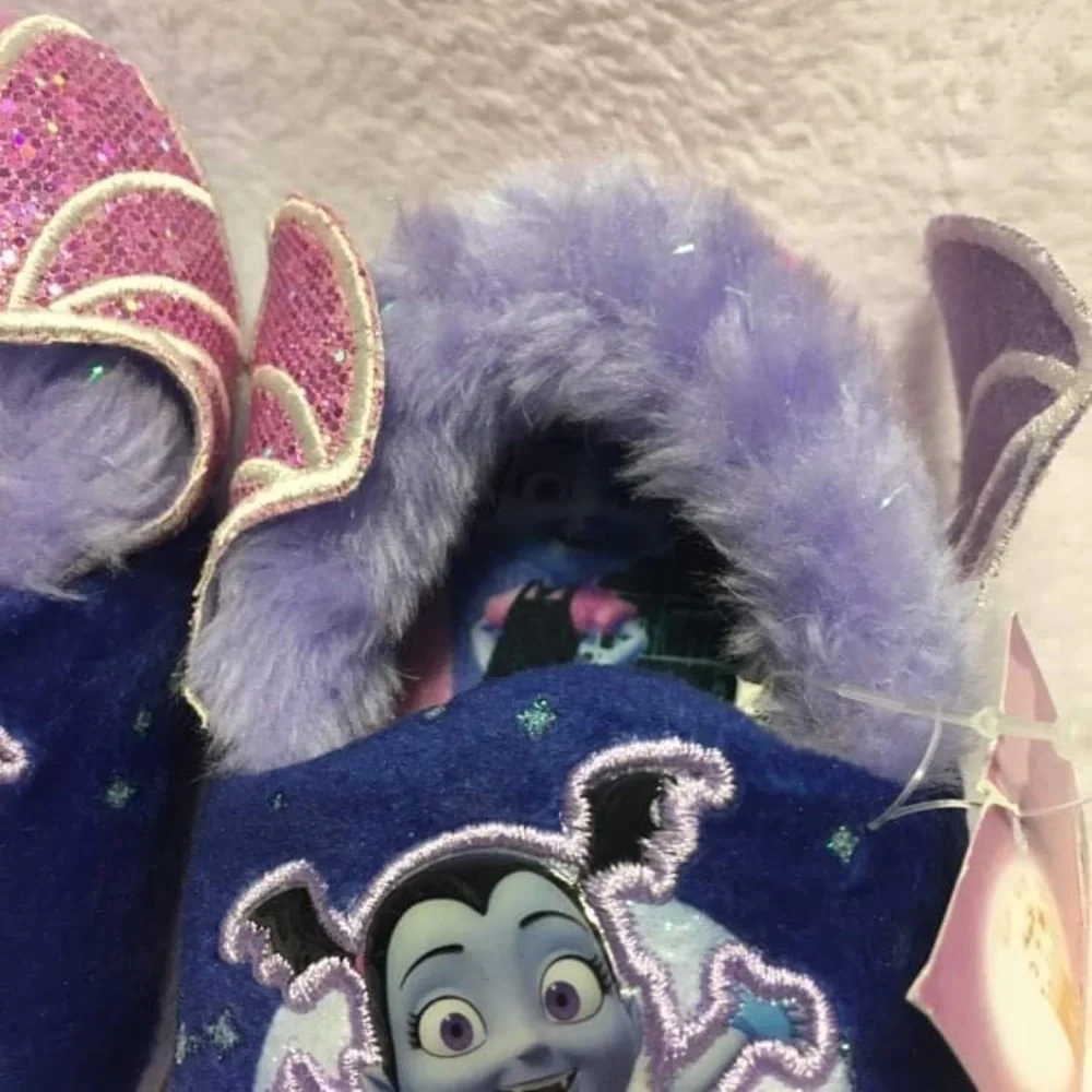 Disney Junior Vampirina Slippers Kids Size 7/8 Purple Blue New Bat Wings Glitter